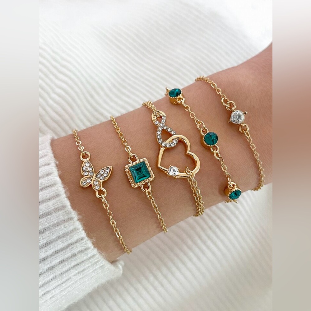 New 5pc bracelet set fashion gold
